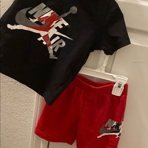 Red and black Nike Air 2 piece toddler boys